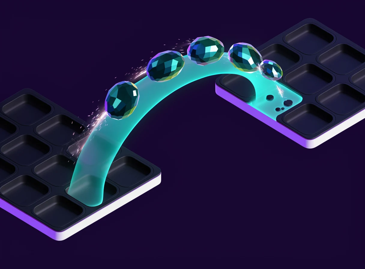 A glowing bridge connecting two board fragments